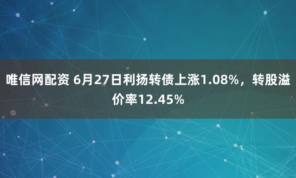 唯信网配资 6月27日利扬转债上涨1.08%，转股溢价率12.45%